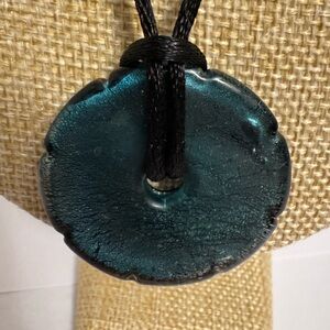 Foiled Back Donut Lampwork Glass Pendant Adjustable Necklace